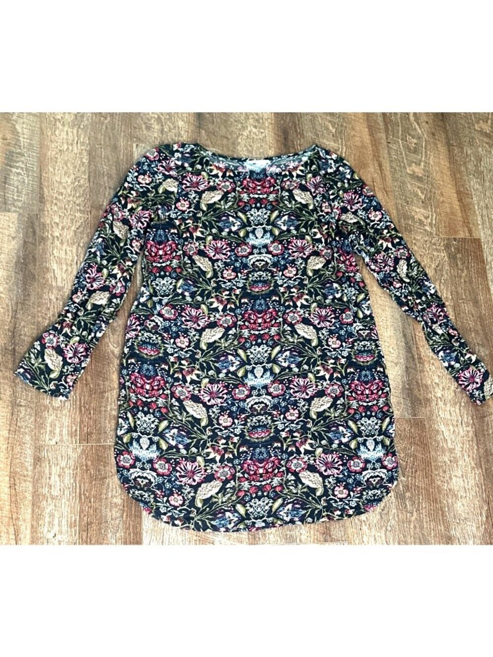 J. Jill Womens Floral Long Sleeve Tunic Top M Tall Forest Botanical Earthy Dark
